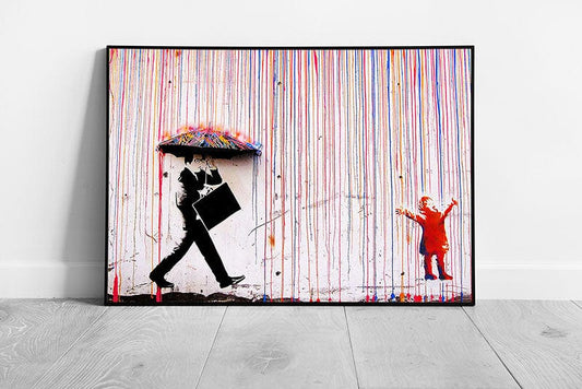 Banksy Coloured Rain Girl Banksy Street Art Graffiti Print on Paper Framed Picture print