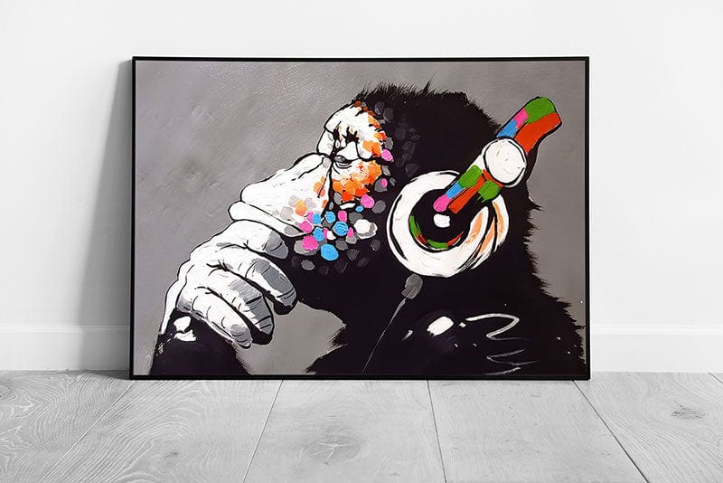 Banksy DJ Monkey Street Art Graffiti Print on Paper Framed Picture print