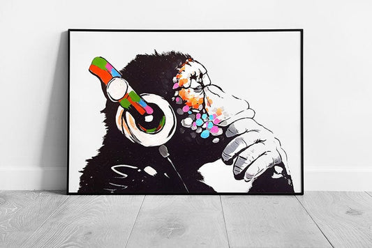 Banksy DJ Gorilla Monkey Headphones Wall Art Print on Paper Framed Picture print