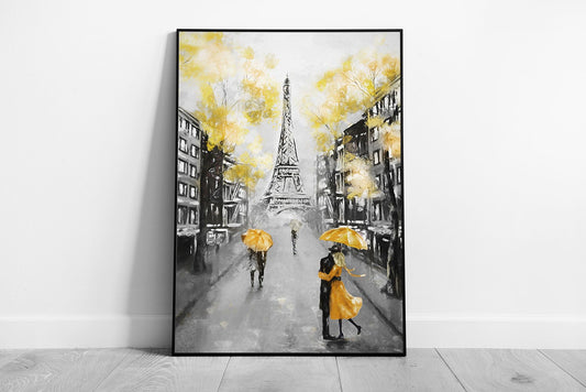 Romantic Yellow Umbrella Paris Eiffel Tower France Framed Picture print