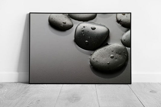 Black Zen stones water droplets Wall Art Print on Paper Framed Picture print