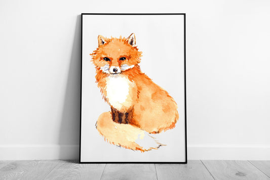 Watercolour Fox Painting Wall Art Print on Paper Framed Picture print