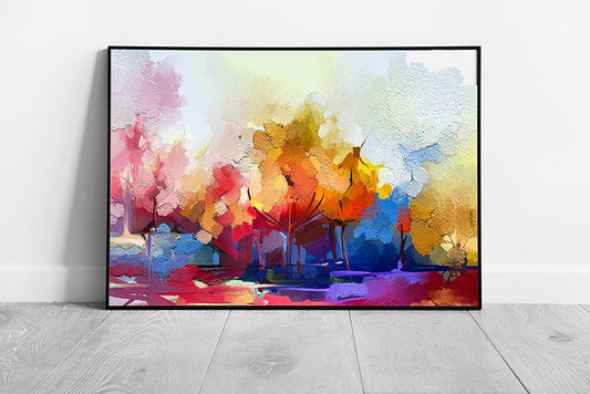 Semi Abstract Oil Painting Colourful Natural Tree Landscape Wall Art Print on Paper Framed Picture print