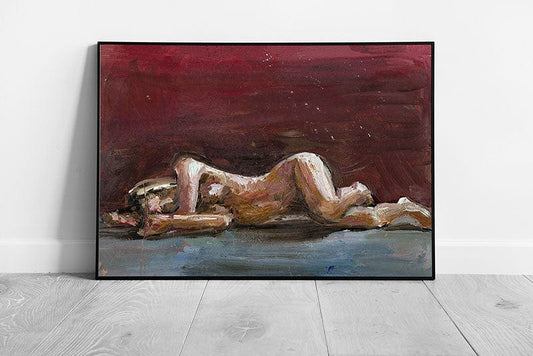 Nude Woman Posing Expressive Oil Painting Wall Art Print on Paper Framed Picture print