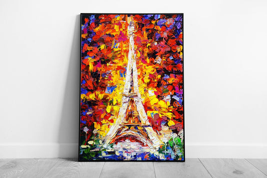 Colourful Oil Painting Eiffel Tower Paris France Wall Art Print on Paper Framed Picture print