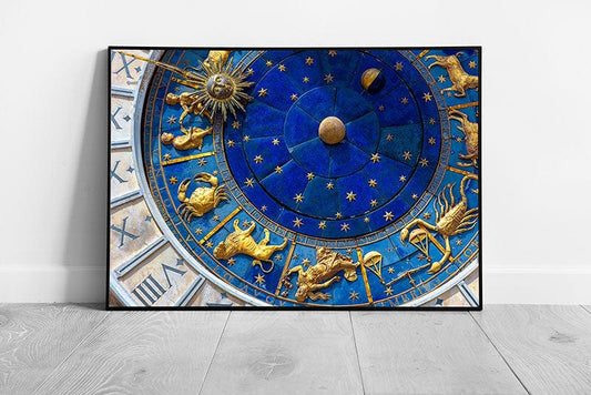 Zodiac Wheel And Constellations Ancient Clock Torre dell'Orologio Venice Italy Wall Art Print on Paper Framed Picture print