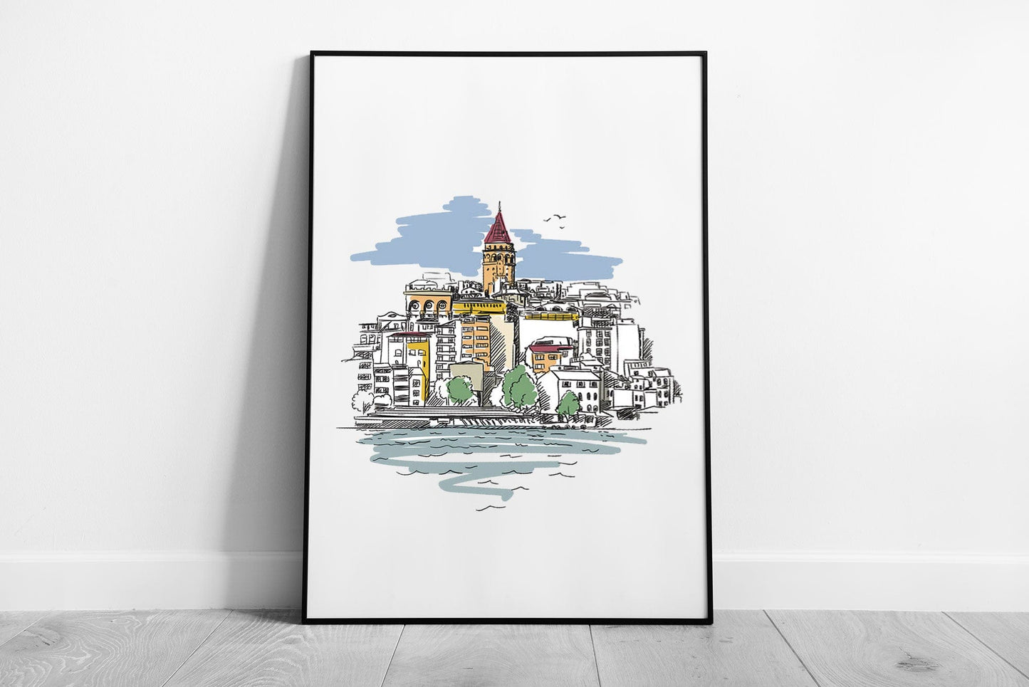 Sketch Of Galata Tower Famous Landmark Istanbul Turkey Wall Art Print on Paper Framed Picture print