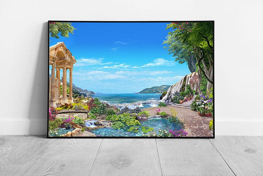 3D Digital Art Rendering Of Conceptual Ancient Roman Garden And Lake Wall Art Print on Paper Framed Picture print