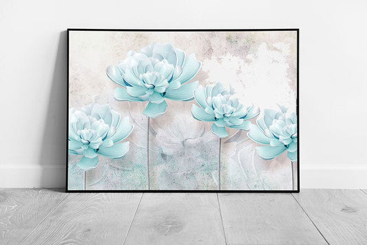 3D Illustration Of Delicate Pastel Blue Flowers Against A Distressed Background Wall Art Print on Paper Framed Picture print