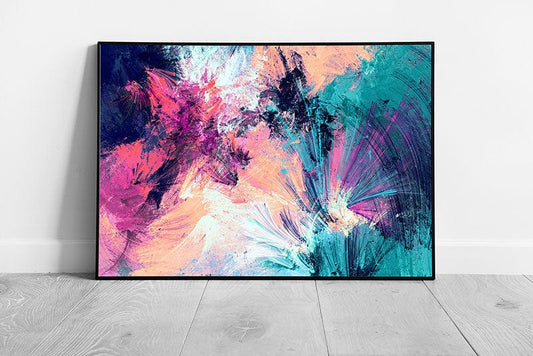 Abstract Colourful Brushstroke Textured Style Artistic Painting Blue And Pink Tones Wall Art Print on Paper Framed Picture print