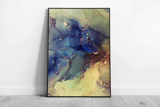 Abstract Colourful Ink Mixed With Alcohol Contrast Reaction Contemporary Artwork Wall Art Print on Paper Framed Picture print