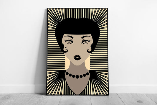 1920's Art Deco Vintage Fashion Glamourous Woman Style Digital Illustration Artwork Wall Art Print on Paper Framed Picture print