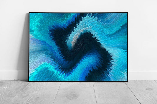 Abstract Blue 3D Rendered Digital Illustration Design Swirling Squares Artwork Wall Art Print on Paper Framed Picture print