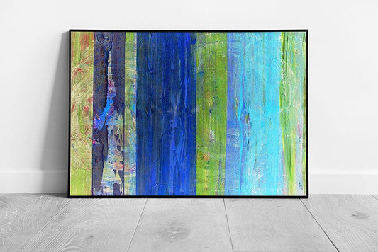 Abstract Brush Stroke Multiple Texture Style Blues And Greens Contemporary Artwork Wall Art Print on Paper Framed Picture print