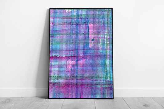 Abstract Blue Pink Watercolour Brush Stroke Linear Contemporary Modern Artwork Wall Art Print on Paper Framed Picture print