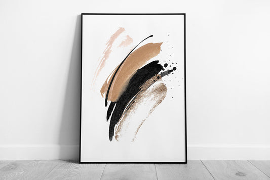 Abstract Black Terracotta Watercolour Brushstrokes Minimal Modern Contemporary Wall Art Print on Paper Framed Picture print