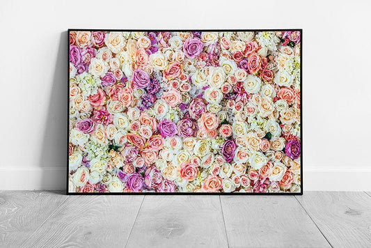 Beautiful Blooming Florals Pink Purple Cream Roses Romantic Flower Decorative Wall Art Print on Paper Framed Picture print