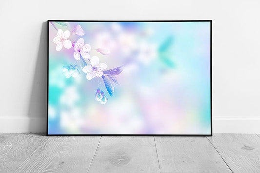 Branch Of Blooming Spring Apple Blossoms With A Vibrant Blue Purple Colourful Filter Wall Art Print on Paper Framed Picture print