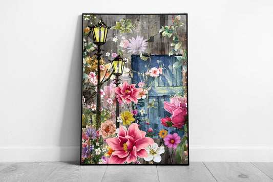 Abstract Blooming Colourful Spring Flower Floral Overgrown Garden Painting Style Wall Art Print on Paper Framed Picture print