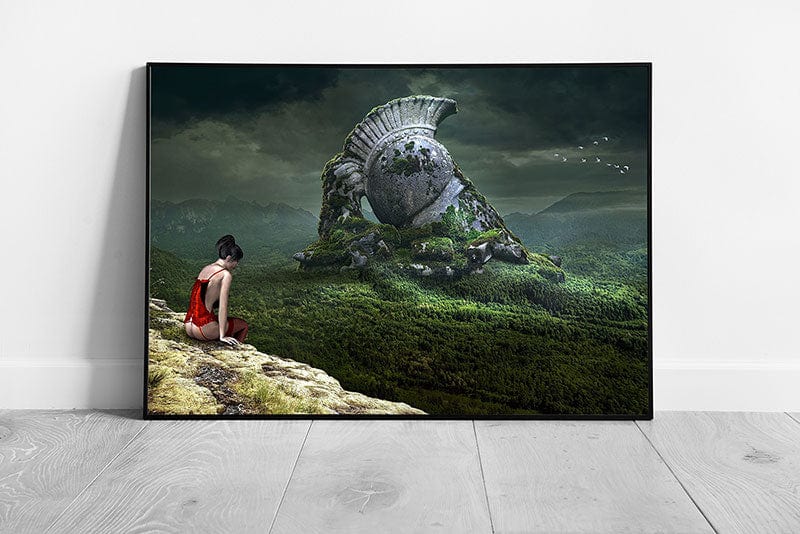 Print on Paper Lady In Red Fantasy Landscape Art Wall Art Print Framed Picture print