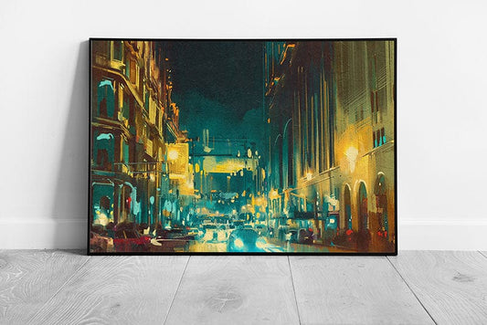 Print on Paper City Street Lights Wall Art Ready To Hang Wall Art Print Framed Picture print