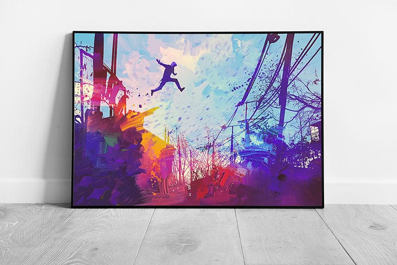 Print on Paper Jumping Man Wall Art Ready To Hang Wall Art Print Framed Picture print