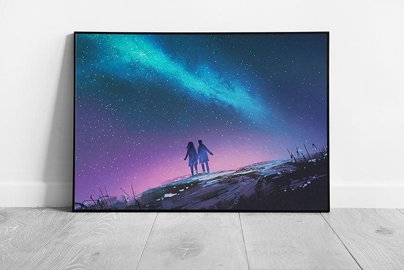 Print on Paper Young Couple Milky Way Wall Art Ready To Hang Print Framed Picture print