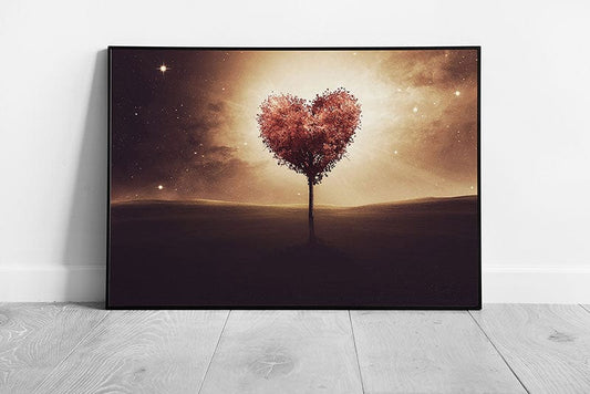 Print on Paper Pink Heart Tree Wall Art Ready To Hang Print Framed Picture print