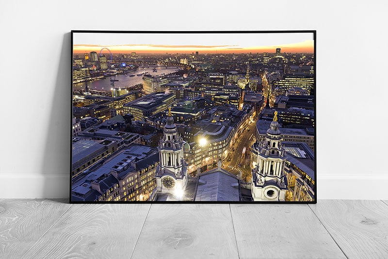 St Paul's Cathedral at night city lights skyline of London Ready to Hang Wall Art Print Framed Picture print