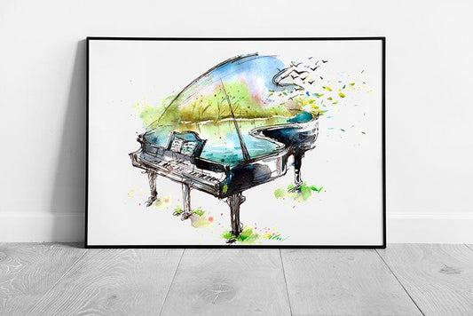 Summer Spring Watercolour Musical Music Piano illustration Art Wall Art Print Framed Picture print