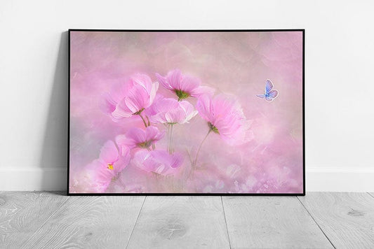 Print on Paper Pink FLOWERS wall art Ready to Hang Print Framed Picture print