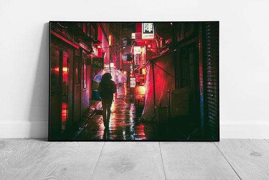 Print Red city street wall art Ready to Hang Print Framed Picture print